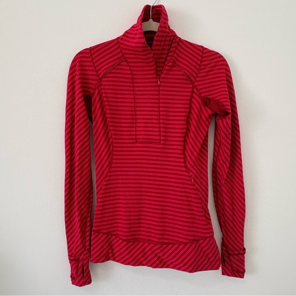 lululemon athletica Tops - Lululemon | Think Fast Pullover | Sz 6 |Stripe Boom Juice Cranberry | EUC